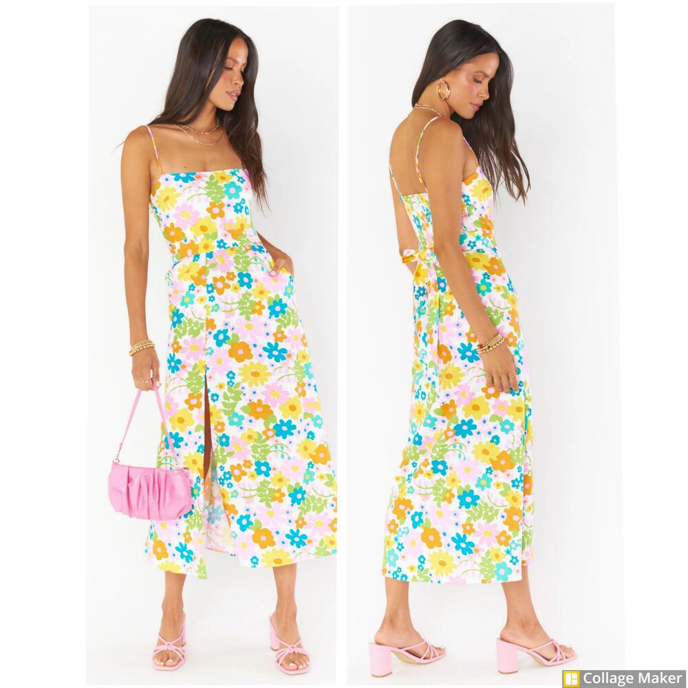 Show Me Your MuMu Yellow Pink Floral Midi Dress - Picture 2 of 12